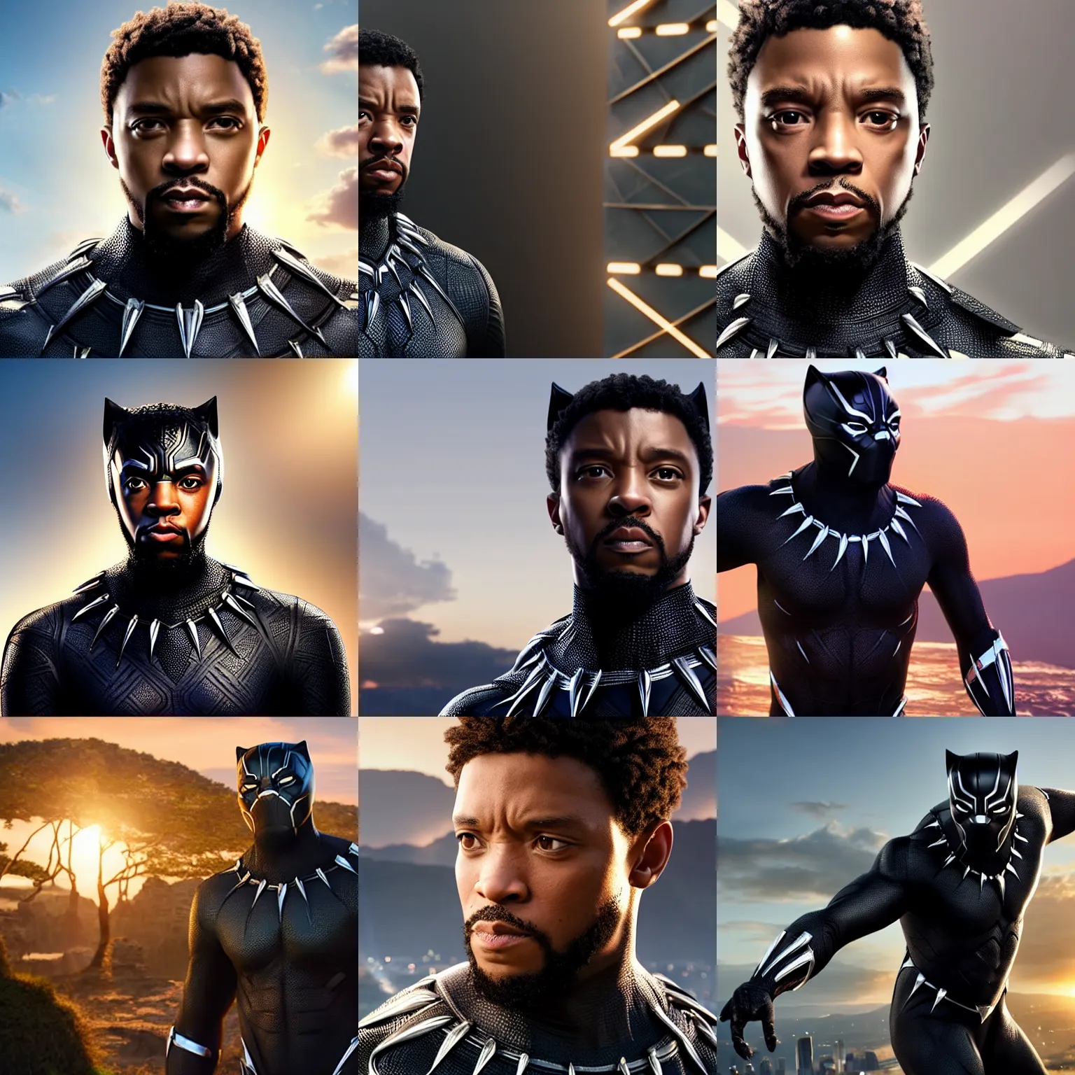 Prompt: crisp quality and light reflections, bright studio setting, highly detailed, studio lighting, unreal engine 5 quality render, photorealistic portrait, still photo of black panther