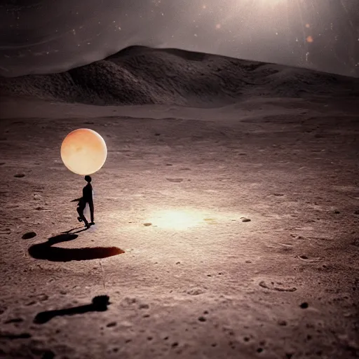 Image similar to circus on the surface of the moon, landscape, magical, warm light, photo realistic