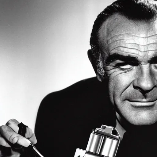 Image similar to Sean Connery using a lighter, 1960s, stylish, bad boy