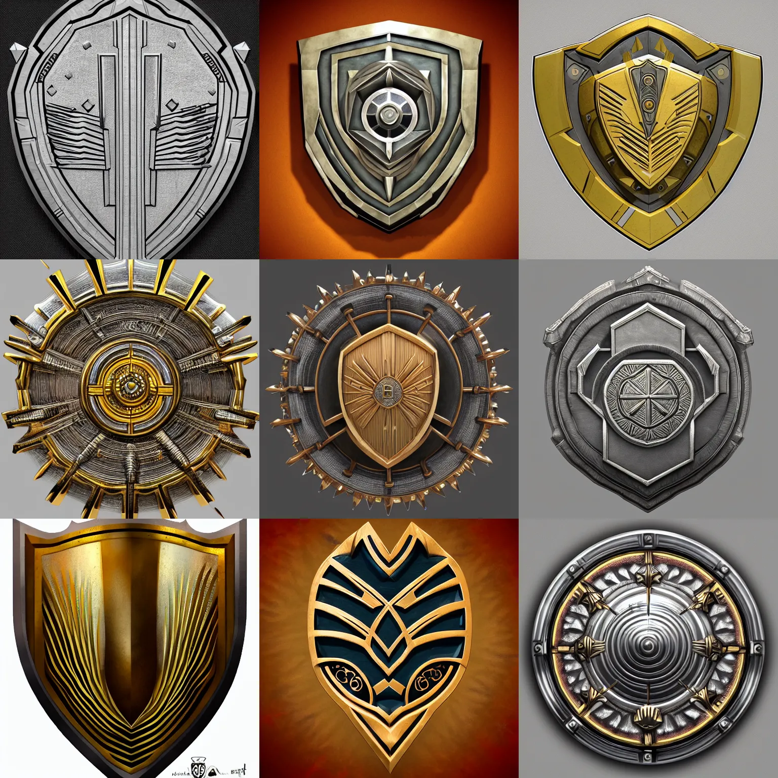 Prompt: art-deco shield with spikes, highly detailed, trending on artstation, award winning