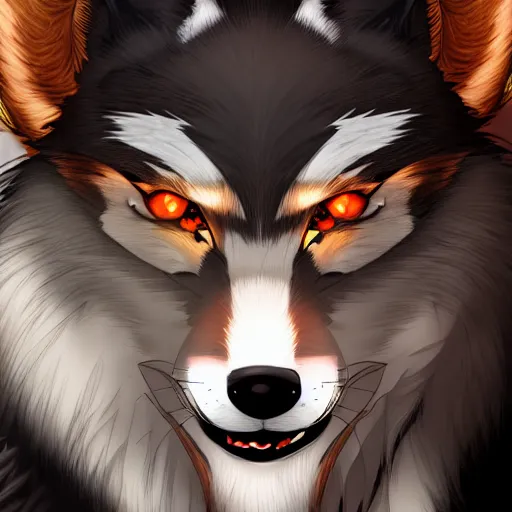 Prompt: key anime visual portrait of an anthropomorphic male wolf furry fursona in tribal clothing, handsome eyes, trending on artstation, furaffinity