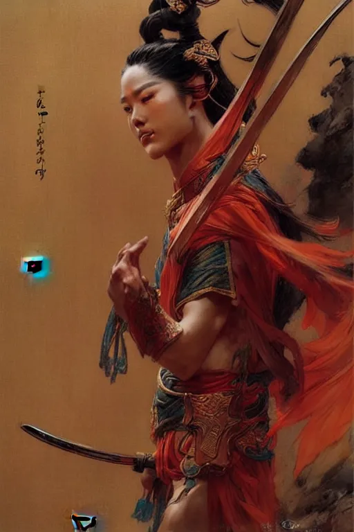 Image similar to wuxia, character design, ancient china, colorful, painting by gaston bussiere, craig mullins, j. c. leyendecker, tom of finland