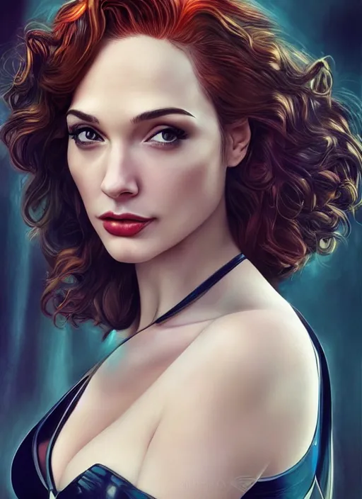 Image similar to photo of a gorgeous christina hendricks / gal gadot hybrid in the style of stefan kostic, realistic, professionally, professionally color graded, half body shot, sharp focus, k high definition, insanely detailed, intricate, elegant, art by stanley lau and artgerm