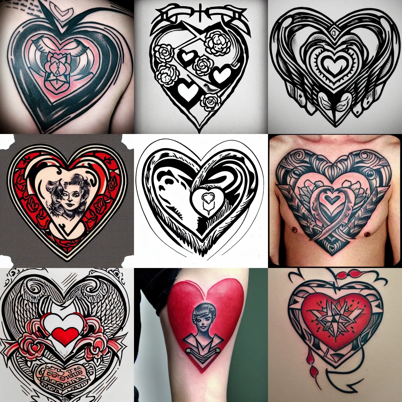 Prompt: heart tattoo, sailor jerry tattoo flash