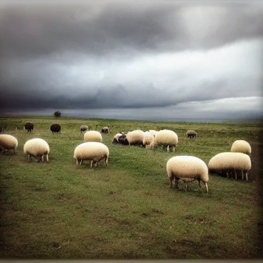 Prompt: “sheep in stormy weather”