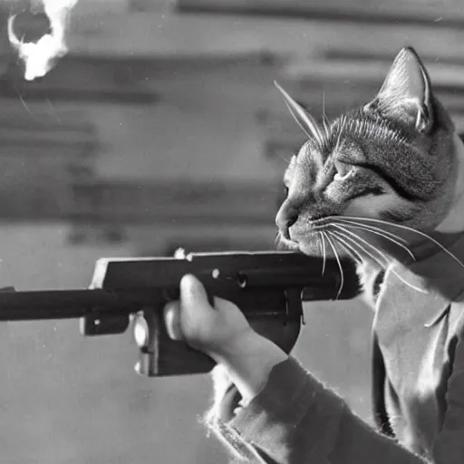 Image similar to House cat firing an MG 42