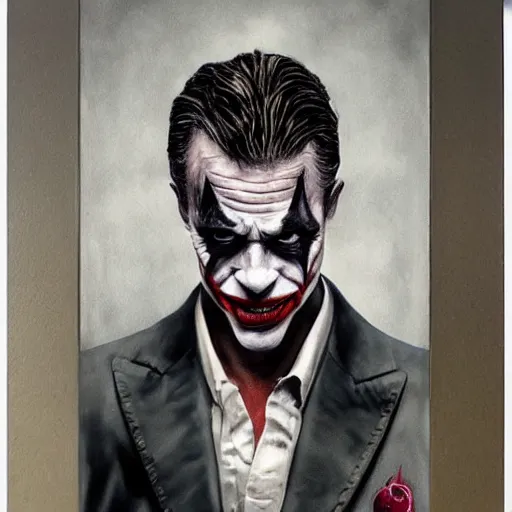 Prompt: a realistic painting of brad pitt as the joker by Santiago Caruso, H 1024