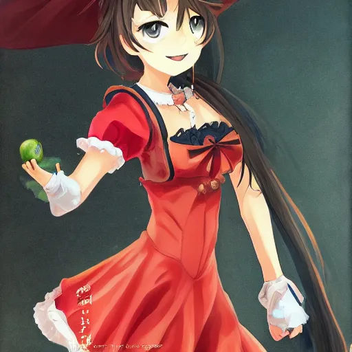 Image similar to isekai masterpiece by liya nikorov, zeronis, sciamano 2 4 0, and airi pan. of a girl holding an apple