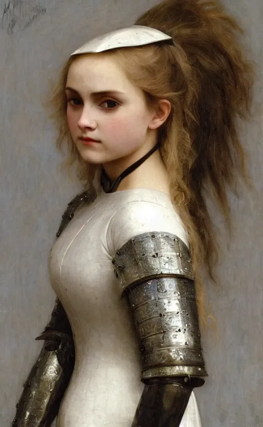 Prompt: annasophia robb bowl haircut medieval armour, bouguereau