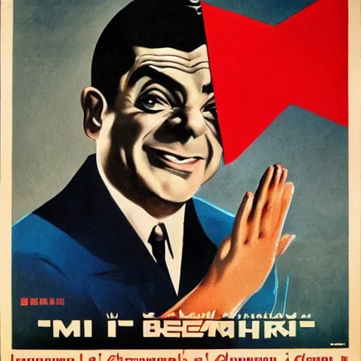 Image similar to Soviet propaganda poster about Mr Bean