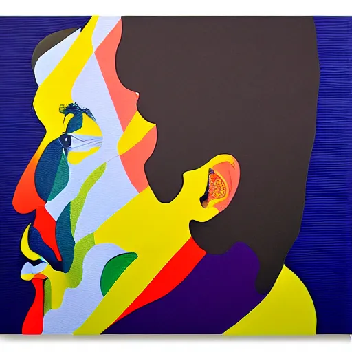 Prompt: a portrait a very ordinary person, by Turi Simeti, Agostino Bonalumi, stretched vinyl, abstract, 3d, canvas, flat bold color