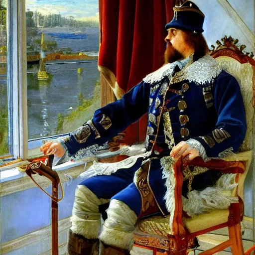 Image similar to russian tsar Peter The Great 18th century reinstalls windows 95 by vasnetsov and surikov serov, JEAN-VICTOR BERTIN, by Terence Cuneo, detailed, artfully traced, 4k resolution, cinematic, dramatic