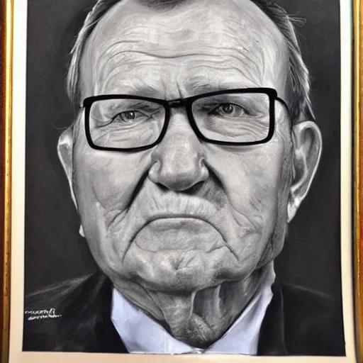 Prompt: Ingvar Kamprad, charcoal portrait