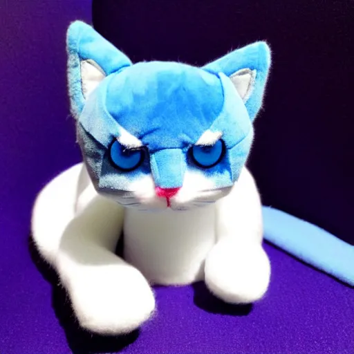 Prompt: a blue kitten made of plush, cute