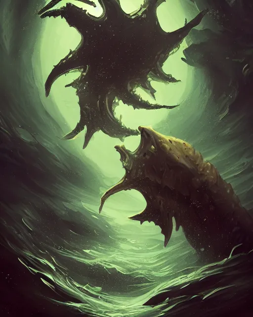 Image similar to stars shine deep below the surface of a dark sunless sea, leviathan, fantasy art, trending on artstation