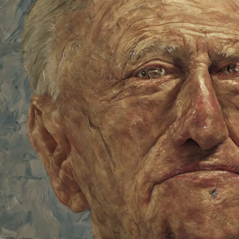 Image similar to close up studio portrait of aging old Bill Clinton age 103 wrinkled sad, impasto oil painting by Lucian Freud and Tim Hawkinson and Cy Twombly, trending on artstation Studio lighting Expressionism