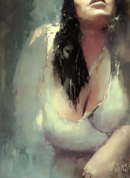 Image similar to beautiful plus size girl painting by jeremy mann