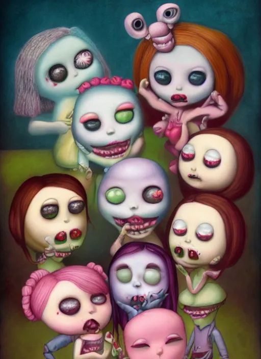 Image similar to fnafs eating cakes painted by mark ryden, detailed digital art, trending on Artstation