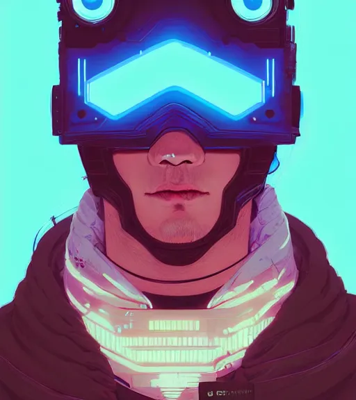 Image similar to cyberpunk synth - wave highly detailed portrait man cyberpunk, with kitsune mask, by atey ghailan, by greg rutkowski, by greg tocchini, by james gilleard, by joe fenton, by kaethe butcher, dynamic lighting, gradient light blue, brown, blonde cream and white color scheme, grunge aesthetic