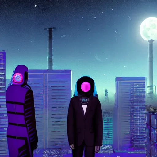 Image similar to odd looking citizens and vehicles in a high rise apartment neighborhood on the Moon, long shadows, holographic trees in a Russian cyberpunk city called Neo Kudrovo on the Moon, pitch black sky with stunning bright stars, bright sun, high contrast, black sky full of stars, holograms, blinding bright sun, sci-fi, cyberpunk outfits, photorealistic, grainy, 35mm, intricate, very very beautiful, elegant, smooth, cinematic, Unreal Engine 5