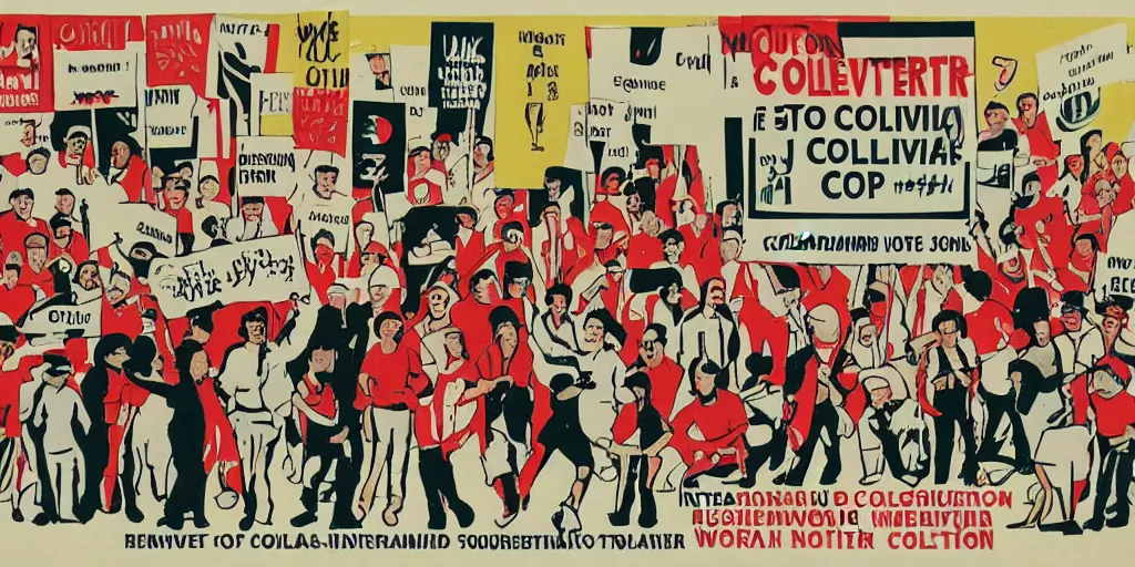 Prompt: Poster depicting International Worker Solidarity and collective action unique-H 832