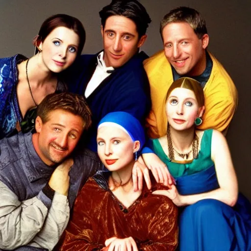 Image similar to the cast of friends as the girl with the pearl earring