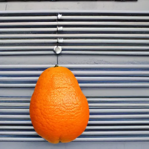 Prompt: a big orange fruit on a wall rack, orange fruit