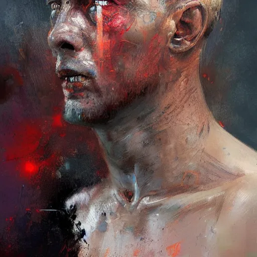 Image similar to A realistic hyperdetailed multi-colored digital oil portrait painting of a man crying about soccer in the style of Guy Denning, Ruan Jia, and Craig Mullins. Trending on ArtStation and DeviantArt. CGSociety Digital art.