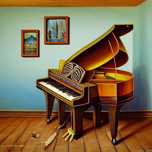 Image similar to a painting of a piano, a surrealist painting by jacek yerka, cgsociety, fantastic realism, surrealist, detailed painting