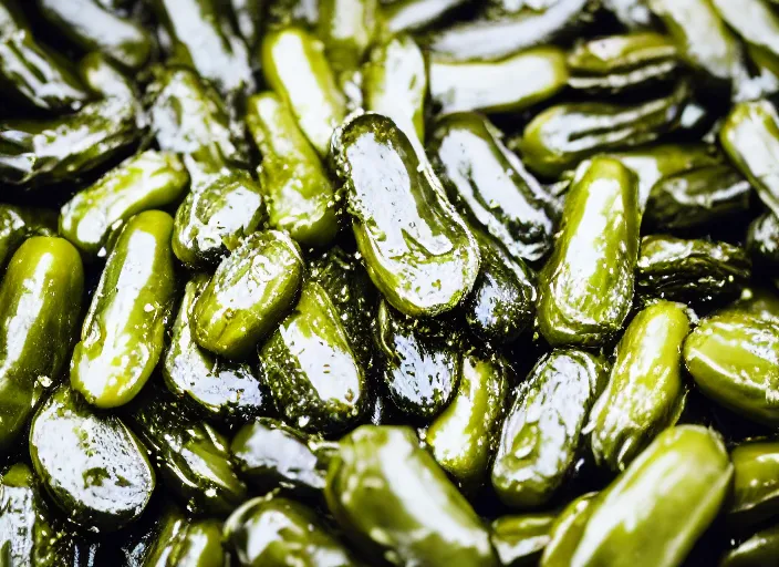 Image similar to photo still of lots of whole pickles falling from the sky, 8 k, 8 5 mm f 1. 8