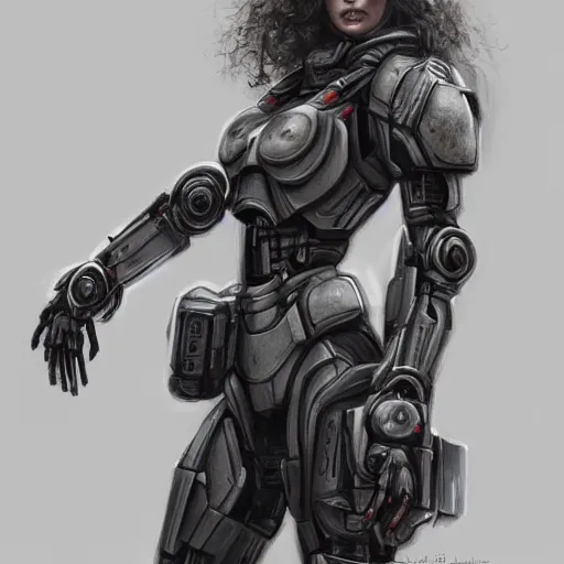 Prompt: portrait of a girl by simon bisley, mixture between doutzen kroes and gigi hadid, she is about 2 5 years old, long curly hair, very tall and slender, she is wearing a battle mech suit, highly detailed portrait, digital painting, artstation, concept art, smooth, sharp foccus ilustration, artstation hq