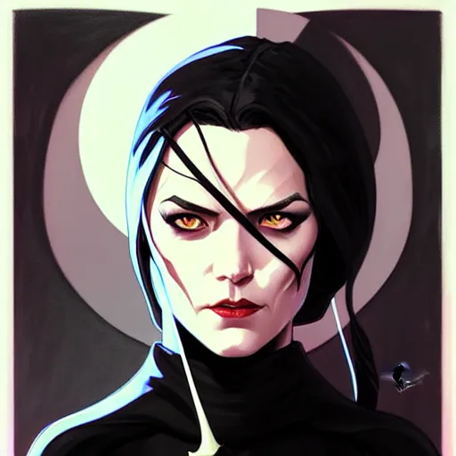 Prompt: rafael albuquerque comic art, peter mohrbacher, phil noto, artgerm, pretty mary elizabeth winstead witch, black dress, symmetrical eyes, long blonde hair