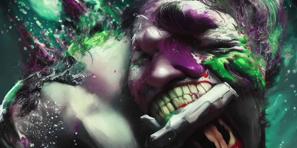 Prompt: The Joker going for a swim, hyperdetailed, artstation, cgsociety, 8k