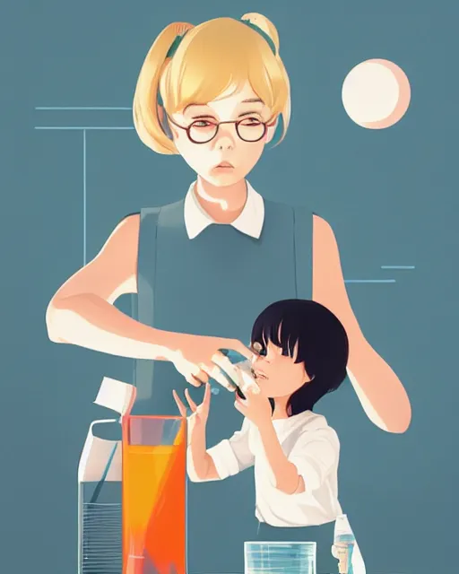 Image similar to a little girl is doing a science experiment. clean cel shaded vector art. minimalist illustration art by lois van baarle, artgerm, helen huang by makoto shinkai and ilya kuvshinov, rossdraws