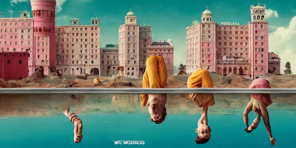 Image similar to a very high resolution image from a new movie, upside - down world, beautiful scenery, photorealistic, photography, directed by wes anderson