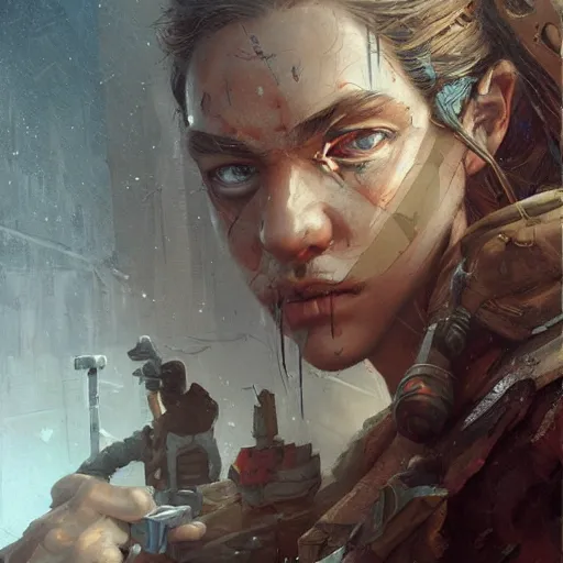 Image similar to post apocalyptic nintendo super mario bros, realistic portrait, masterpiece painting by greg rutkowski wlop and ross tran, highly detailed sharp focus