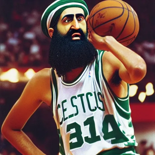 Image similar to facial portrait of osama bin laden shooting free throws, boston celtics