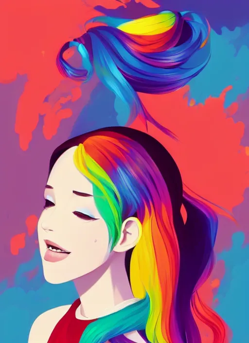 Prompt: a beautiful young woman with rainbow hair wearing a party dress. clean cel shaded vector art. shutterstock. behance hd by lois van baarle, artgerm, helen huang, by makoto shinkai and ilya kuvshinov, rossdraws, illustration, art by ilya kuvshinov