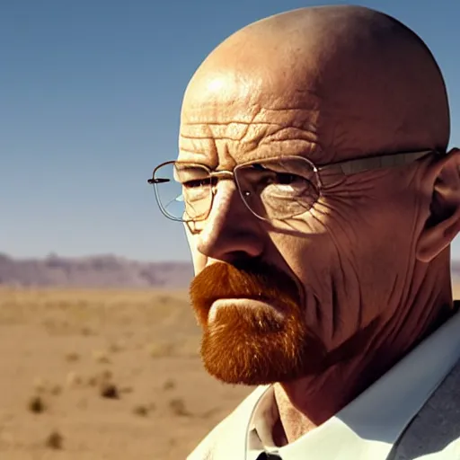Prompt: walter white looking at a tv screen in the desert