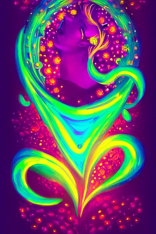 Prompt: A concept of Melancholic Euphoric heartshine in the crush of oblivion. The vibrancy of nouveau is gilded with hollow-wishes. Trending on ArtStation. Vivid Neon Ink Painting.