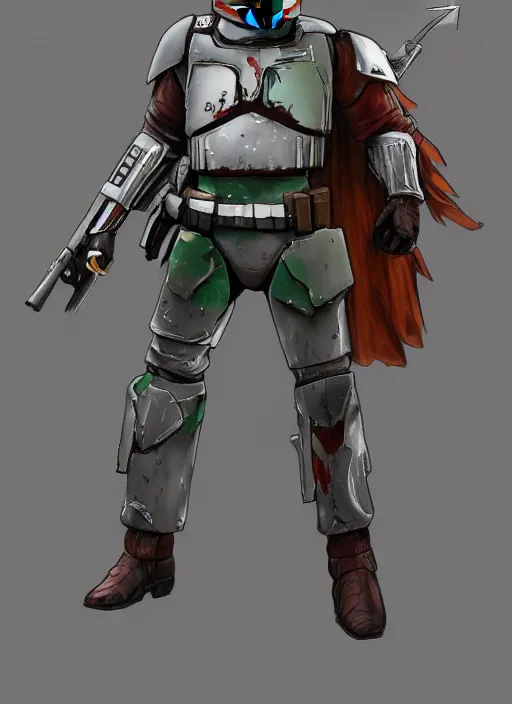 Prompt: boba fett redesign by square enix, final fantasy, detailed, cosmic, muscular, illustration, concept art, D&D, fantasy