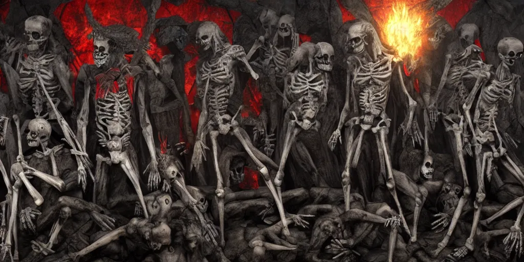 Prompt: dante's inferno painting biden, crows, skeletons, crosses, dark beauty, rotten gold, perfect faces, extremely detailed, cinema 4 d, unreal engine.