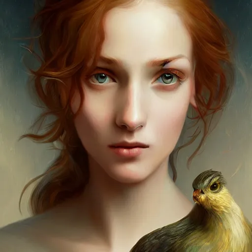 Image similar to a painting of a woman holding two birds, a character portrait by charlie bowater, featured on deviantart, pre - raphaelitism, pre - raphaelite, wiccan, deviantart