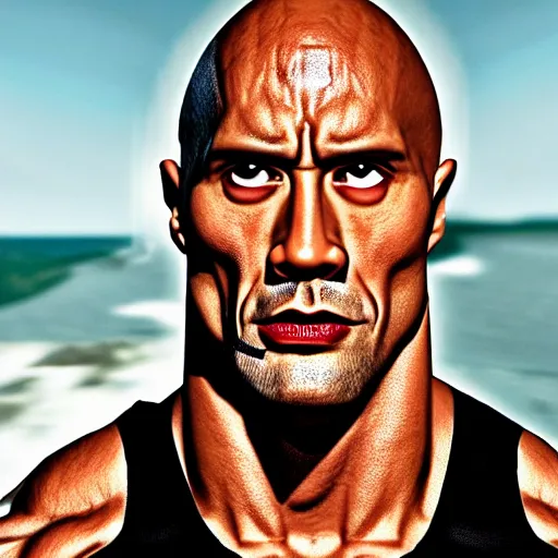 Image similar to the rock but he has white skin and two horns coming out of his forehead