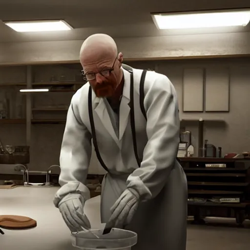 Image similar to Walter white making meth while Elon musk is tastes it. 8k ultra realistic, award winning, unreal engine 5, masterpiece, atmosphere glow, hyperrealistic, focused, extreme details, cinematic