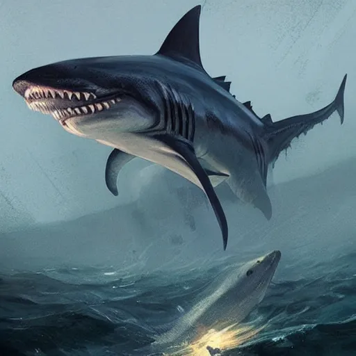 Prompt: 🦈, digital Art, Greg rutkowski, Trending artstation,cinematographic