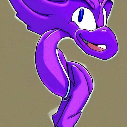 Image similar to a purple pangolin in the style of Sonic the hedgehog