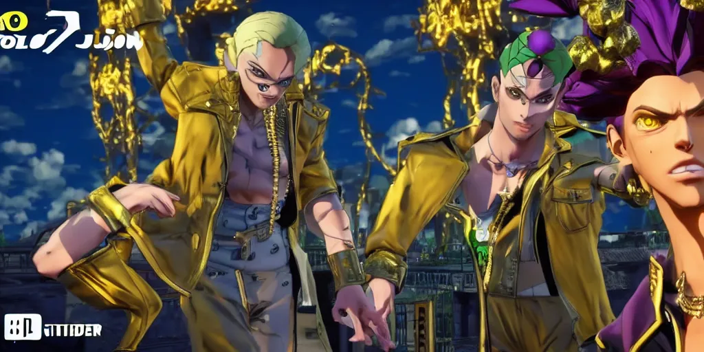 Image similar to jojo's bizarre adventure : golden wind, video game cutscene, unreal engine 5, render, ray tracing