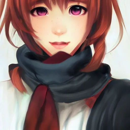 Prompt: portrait of Sayori from DDLC, detailed facial features, optimistic colors, bright eyes, warm smile, delicate, by artgerm and WLOP