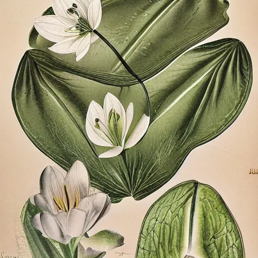 Prompt: the finest, restored, hyper-detailed, botanical illustration of a lily pad, by Elizabeth Twining